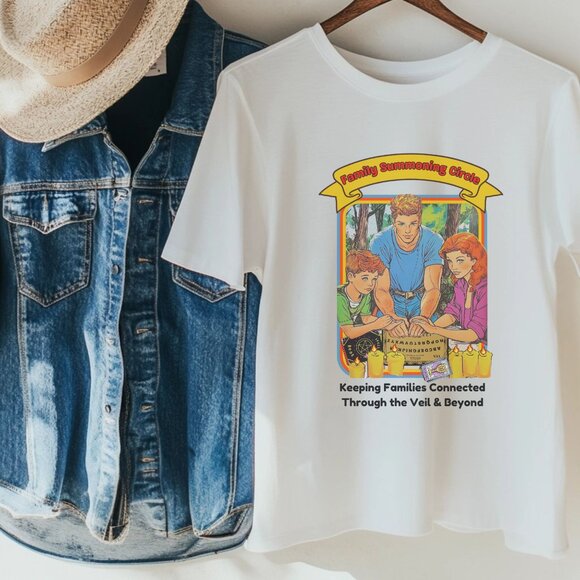 Dark Humor 90s Nostalgia Funny Graphic Tee Sarcastic Spooky Occult Halloween - Picture 2 of 4